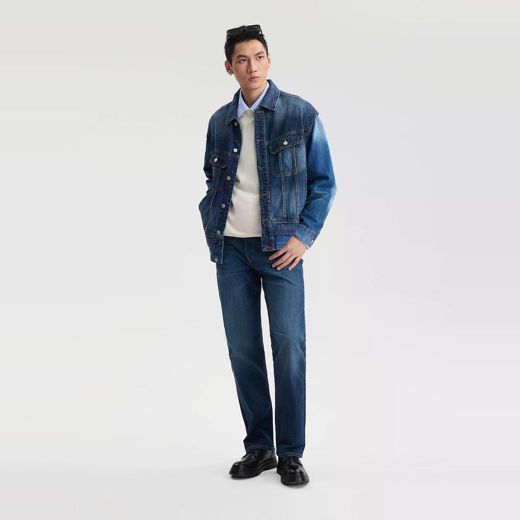 Lee Comfortable Version Spliced Fabric Jacket Denim Coat Men Jackets Dark-Blue LMT011095209189A09368