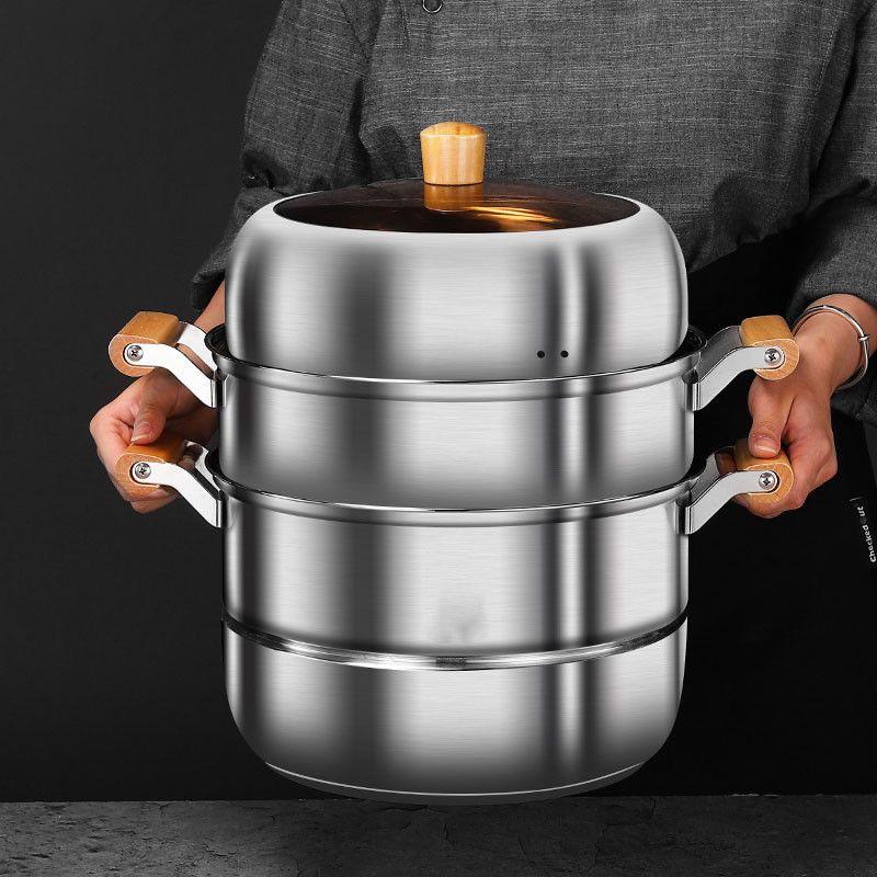 **Two-Layer Anti-Scald Handle Stainless Steel Steamer Pot**