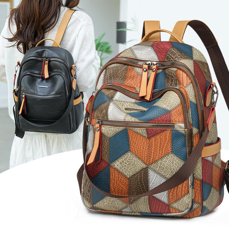 Zaino da donna color block, borsa a spalla multifunzionale, zaino da viaggio multiuso