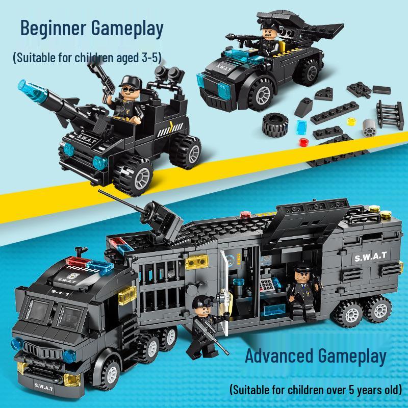 Compatible LEGO Military Battleship, Tank, and SWAT Armored Car Building Blocks - Children's Educational Toy Gift