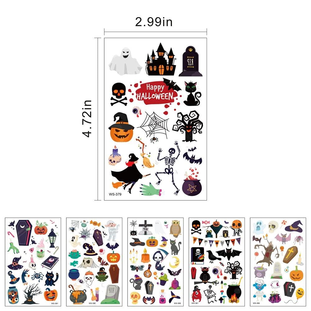 20 Blätter Leuchtende Halloween Temporäre Tattoos, 360 Stück Halloween Cosplay Gesicht Fake Tattoos, Leuchten im Dunkeln Tattoos, Feiertagsset