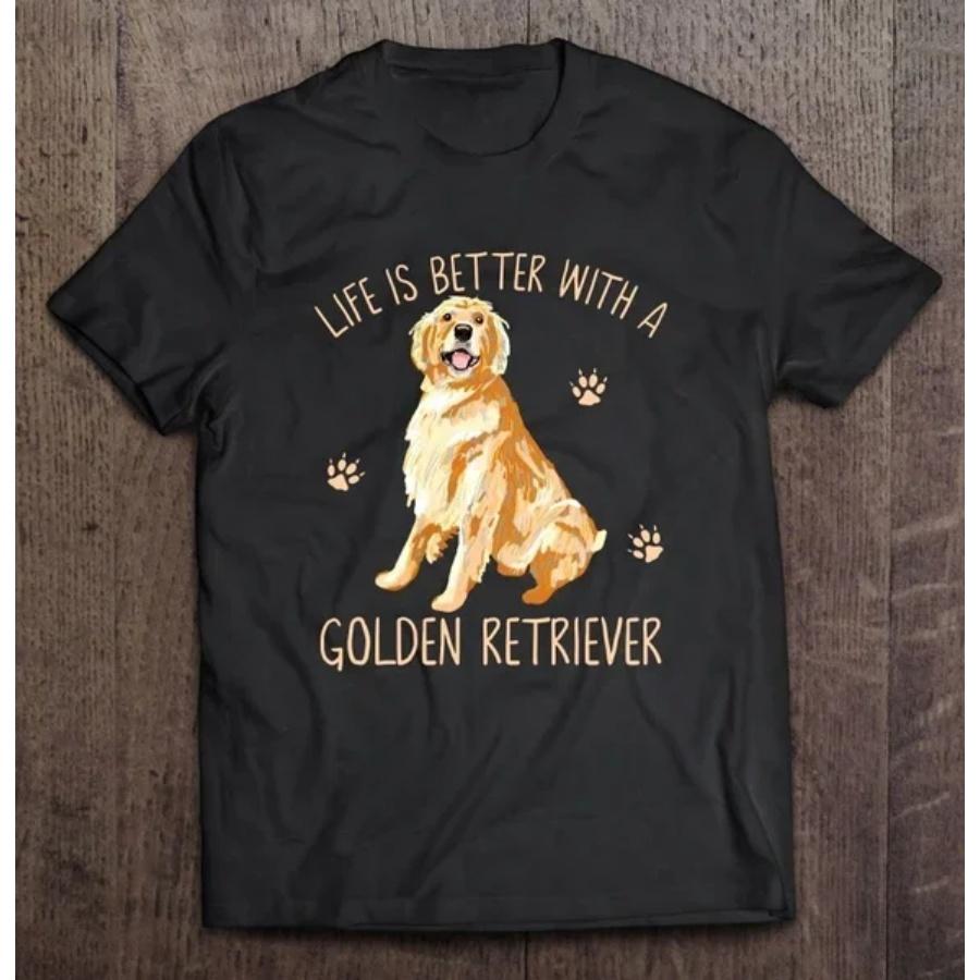 Life Is Better With A Golden Retriever Summer Novelty Fashion Shirt 100% Cotton T-shirt S чёрный