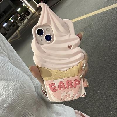 Korean Cute 3d Ice Cream Cone Silicone Protective Case For Iphone 14 13 12 Pro Max 11 Lovely Cartoon Shockproof Soft Back Cover