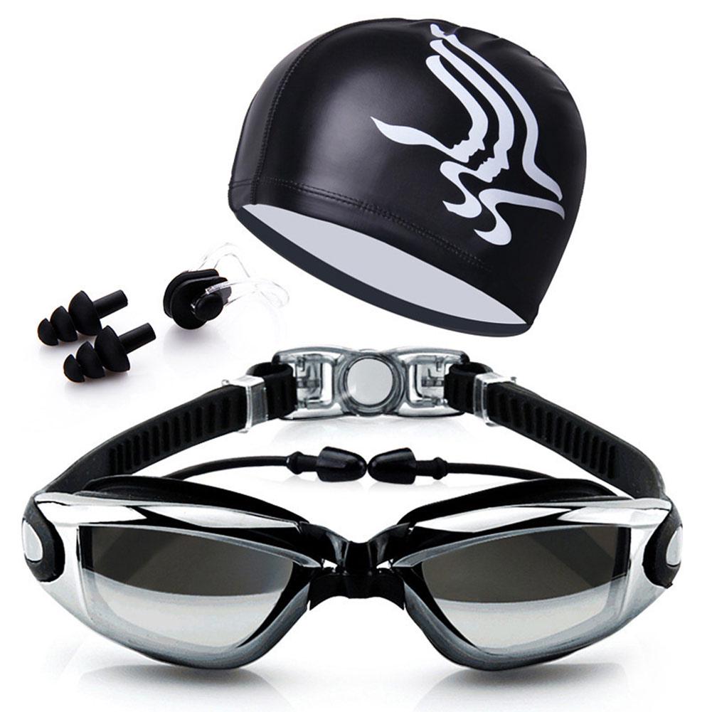 Professional Silicone Swimming Goggles Anti-fog UV Glasses with Earplug Swim Cap Sports Supplies Set