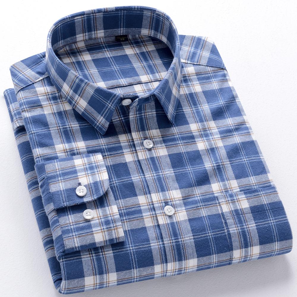 Men's Plaid Long Sleeve 100% Cotton Flannel Shirt with Chest Pocket, Autumn Winter Comfortable Casual Button Down Shirts