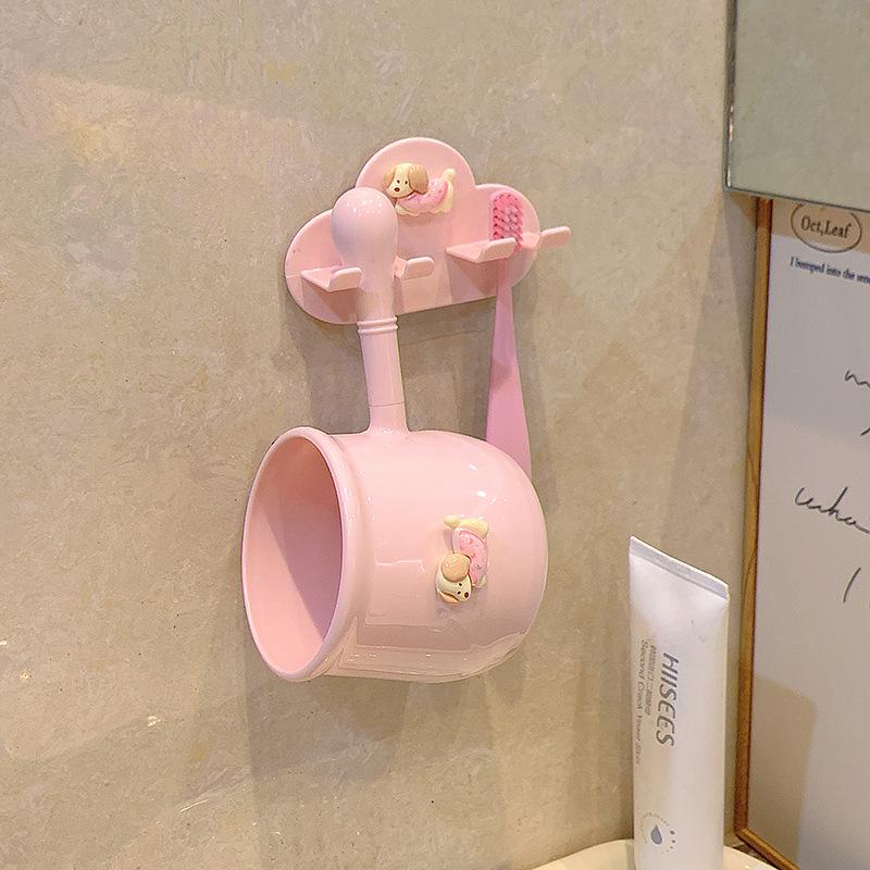 Dachshund Design Wall Mount Toothbrush Holder No Drill Installation For Kids Bathroom Cup Storage Set Bathroom Organizer Rack
