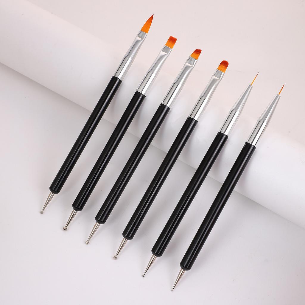 6Pcs Nail Art Brush Design Tip Painting Drawing Carving Dotting Pen FlatFan Liner Acrylic Gel UV Polish Manicure Tools