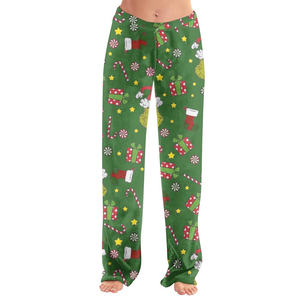 Women's Christmas Print Pants, Casual Pajama Bottoms for Holiday Wear