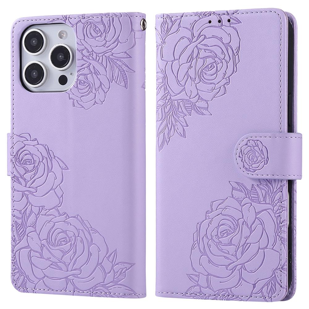 For iPhone 16 Pro Max Case Rose Flower Wallet PU Leather Phone Cover with 3 Card Slots