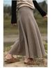 Women's High-Waist Mid-Length Wool Pleated A-Line Skirt for Autumn/Winter