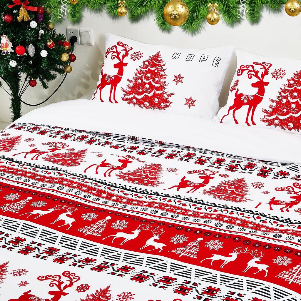 Christmas Three-Piece Quilt Cover Digital Printing Bedding Set Elk Christmas Tree Bed Cover