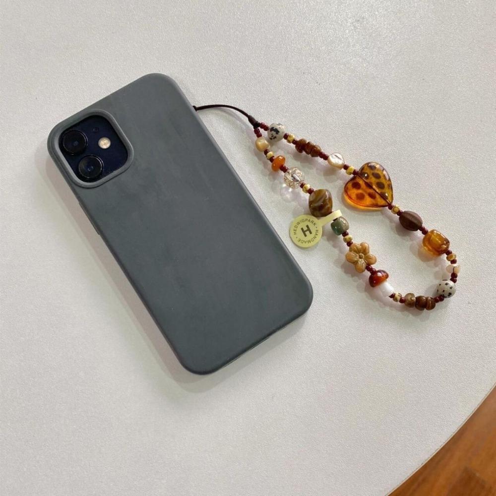 Retro Phone Chain Rope Leopard Heart Beaded Bracelet Keychain Y2K Hanging Cord  For Girl Woman