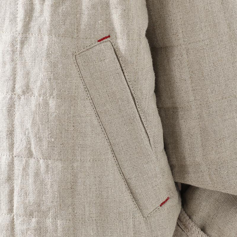 2025 Winter Quilted Retro Horn Button Cotton Linen Jacket