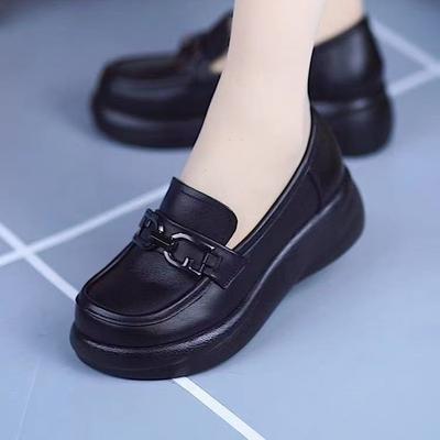 Dicksohlige Mutter Weichsohlen-Slipper lässige Retro Einzel-Schuhe Damen Herbst neu leicht und bequem Muffinsohlen-Lederschuhe