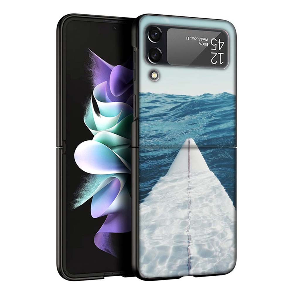 Surfboard Surfing Art Surf Girl Summer Hard Black Cover for Samsung Galaxy Z Flip 7 6 5 4 3 5G Phone Case Flip7 Flip6 Flip5 Flip