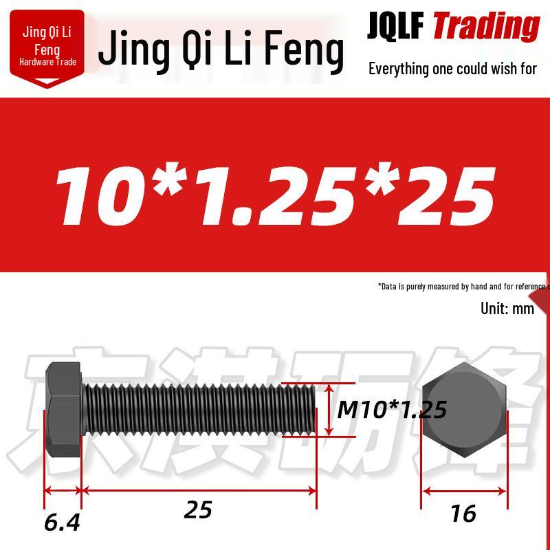 12.9 Grade Black High-Strength External Hex Bolt, Medium Tooth, Full Thread, M10-M36