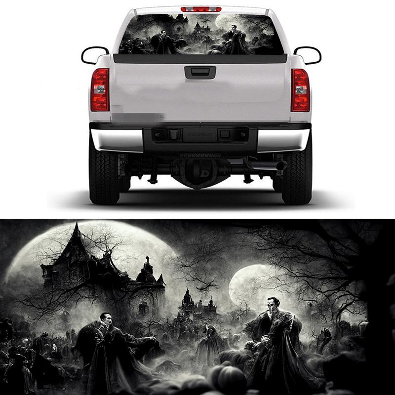 Halloween Car Rear Windshield Decal Vinyl Waterproof Car Sticker Truck Rear Window Decal Universal Perforated Vinyl Graphic