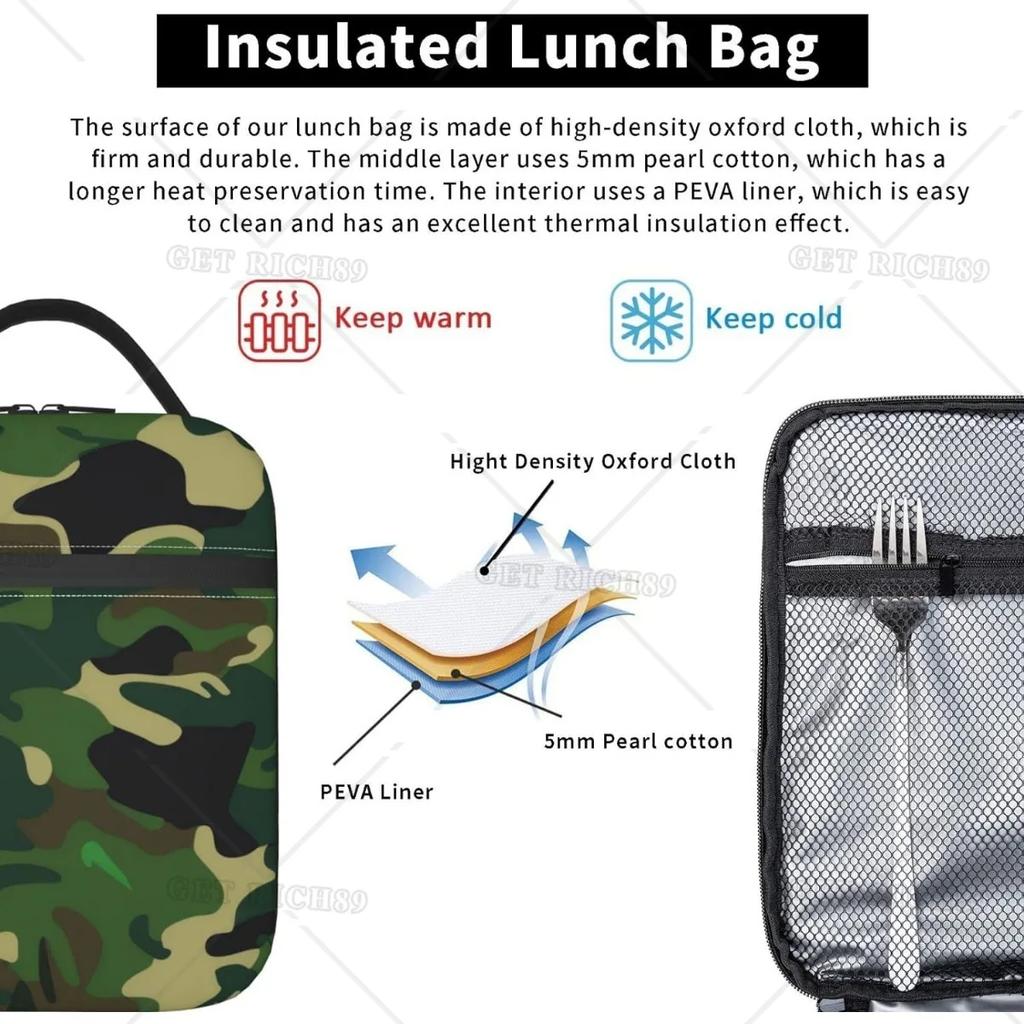 Colorful Painting Green Insulated Lunch Bag - Reusable Portable Lunch Box - Large Capacity Lunch Tote for Women Men Outdoors