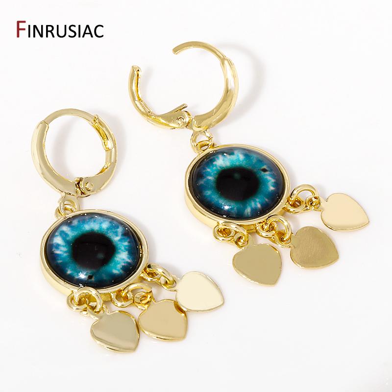 New Trendy Lucky Eye Turkish Evil Eye Drop Earrings Heart Charms Hanging Dangle Earrings For Women Ladies Party Jewelry Gift