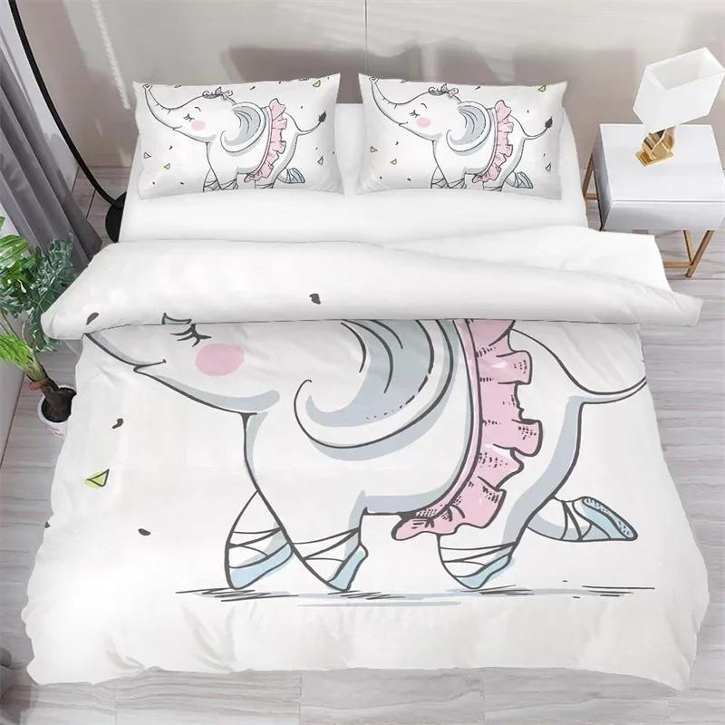 Cartoon Elephant Lovely Animal Theme Comfortable Duvet Cover Pillowcase Bedding Set Children Bedroom Decoration Home Textile