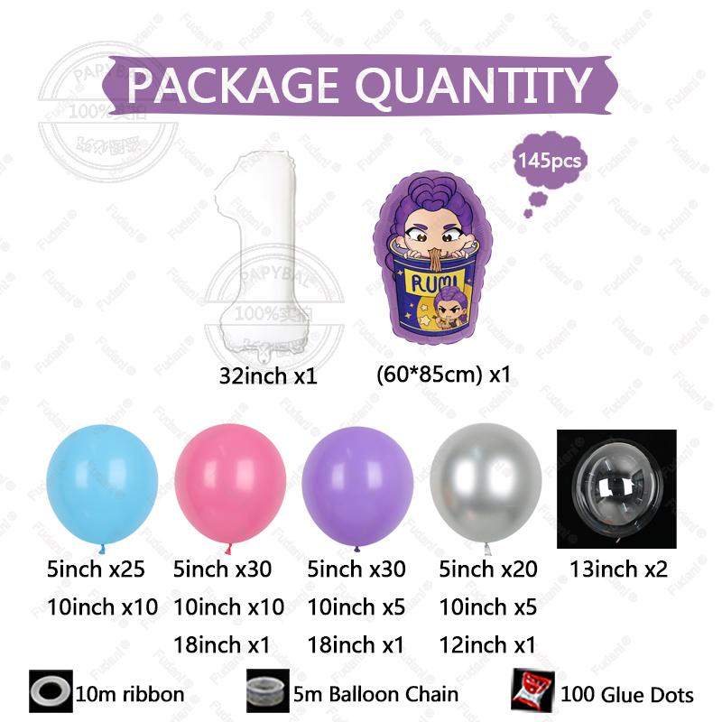 145pcs Hot Girl Group Themed Purple Garland Arch Balloons White Number Happy Birthday Party Kids Baby Shower Gifts Decorations