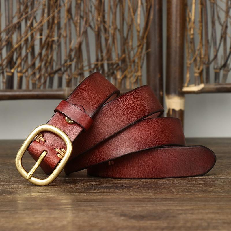 Cintura da Donna Vintage Pieghettata Trendy Pelle Fibbia ad Ardiglione Primo Strato Pelle di Mucca All-Match Cintura per Jeans da Donna