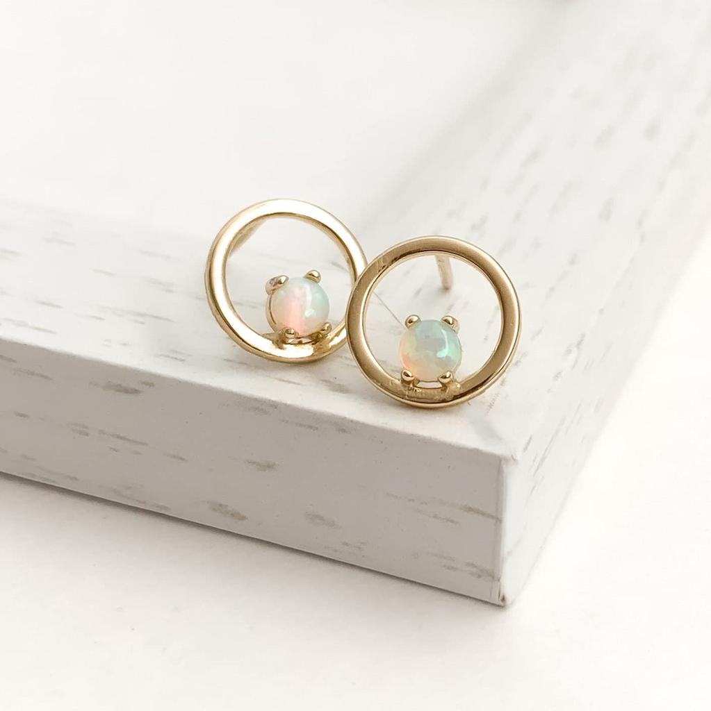 [Naot Jewelry] Women's Stud Earrings, Opal Birthstone (October), Bubble Circle Pierce