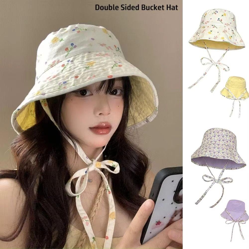Double Sided Women Fisherman Hat Floral Print Summer Sun Hats Panama Bucket Hats  Basin Caps