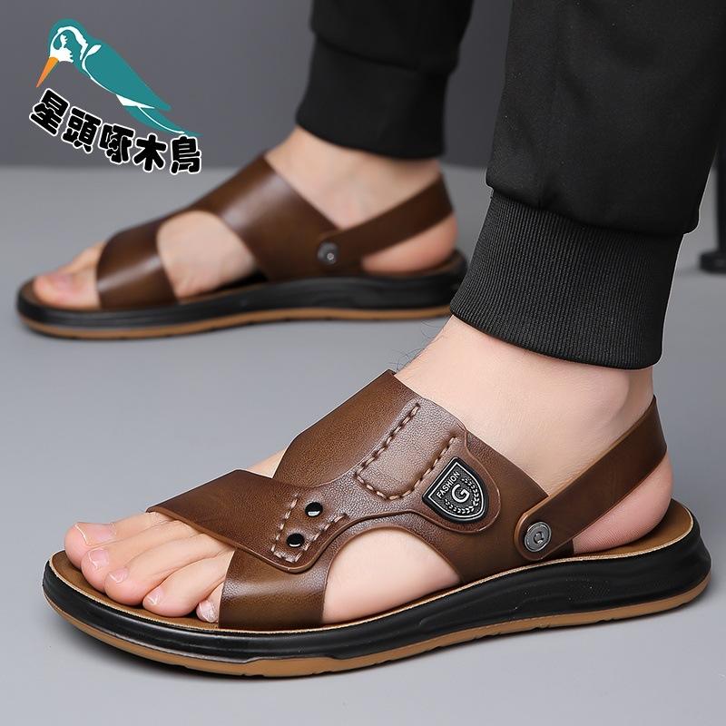 Men's sandals summer new leather dual-purpose casual beach shoes non-slip soft-soled cool slippers sandals