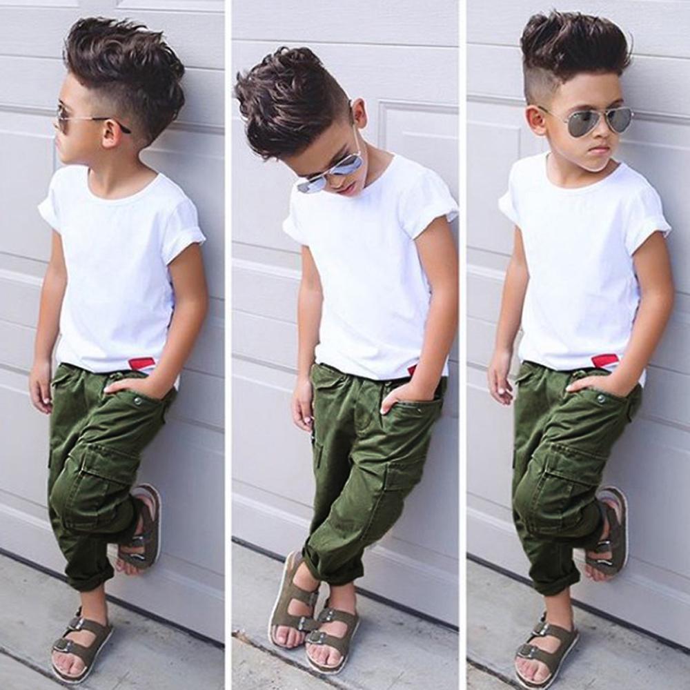 EITC 2 PCS Clothing Set Short Sleeve White T-Shirt and Green Pants for Toddler Boy EITC 2 PCS Clothing Set Short Sleeve White T-Shirt and Green Pants for Toddler Boy
