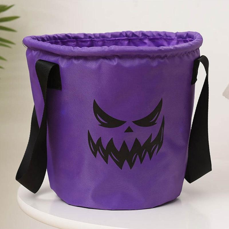 Halloween Candy Basket with LED Light Large Capacity Handle Design Pumpkin Shaped Candy Treat Bags Party Decoration
