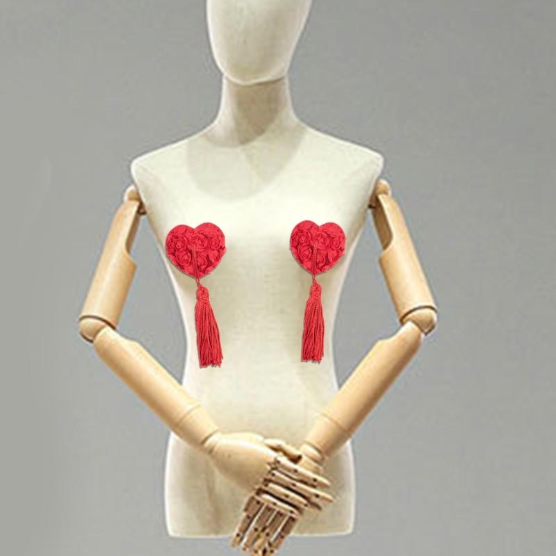 Women Sequins Tassels Nipple Cover Reusable Adhesive Pasties Breast Cover Lace Sticky Bra Chest Pad Lingerie Accessories