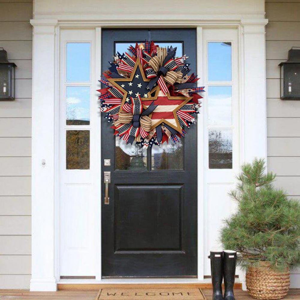 40cm Diameter Independence Day Wreath 4th Of July Front Door Patriotic Flag Garland Festival Celebration Decor USA Party Supply