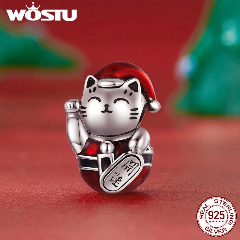 

WOSTU стерлингового серебра 925 пробы Рождественская коллекция Санта-Клаус из бисера Снеговик Подвески для женщин браслет Рождественский подарок ювелирные изделия B