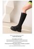 Versatile Platform Mesh Round Toe Thick Sole Long Boots, Slimming High Top, Plus Size 34-43