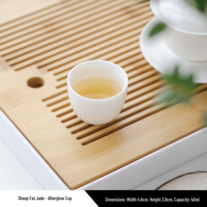 Premium Mutton Fat Jade Ceramic Gongfu Tea Set - Aroma Tasting Cup with Coaster, Customizable for Guests
