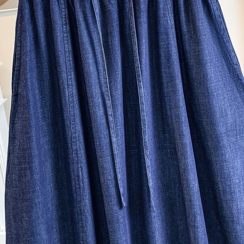 DIMANAF 2026 Summer Plus Size Women Skirts Elastic Waist Loose Denim Blue Oversize Casual Lady Long Skirts Cotton Solid