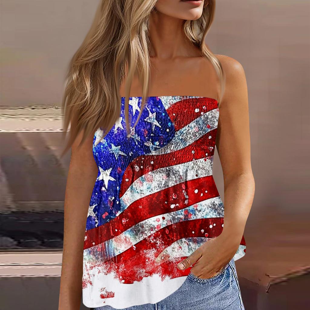 Tube Tops For Women,Cute Sexy Off Shoulder Print Sleeveless T-Shirt