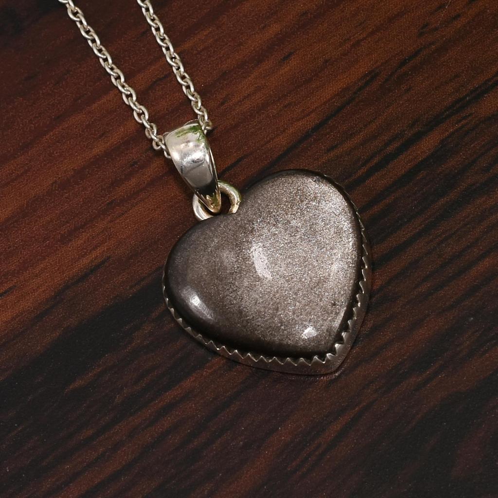 Amazing Sheen obsidian Necklace pendant, 925 sterling silver pendant, handmade silver jewelry, gift for her