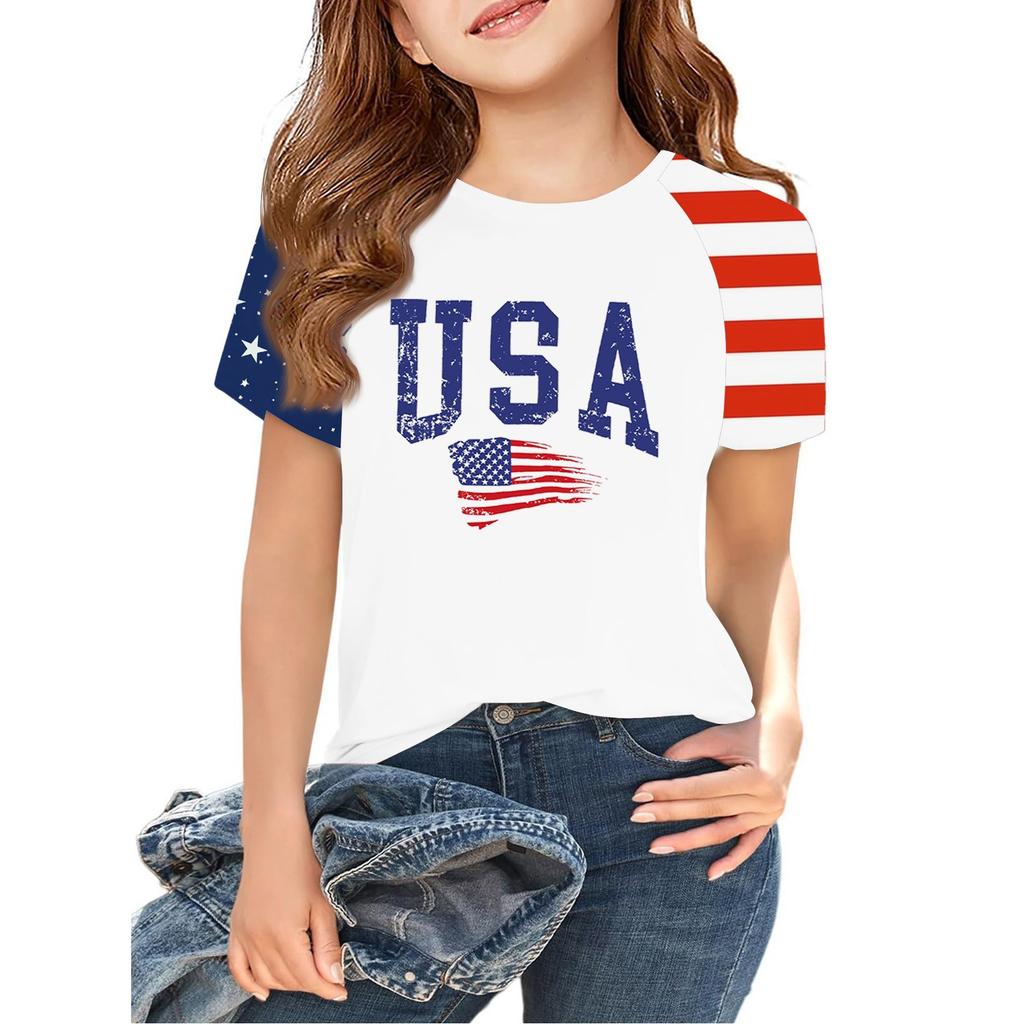 Tops For Youth Kids Boy And Girls 2-10 Years Round Neck Short Sleeve Trendy Tops