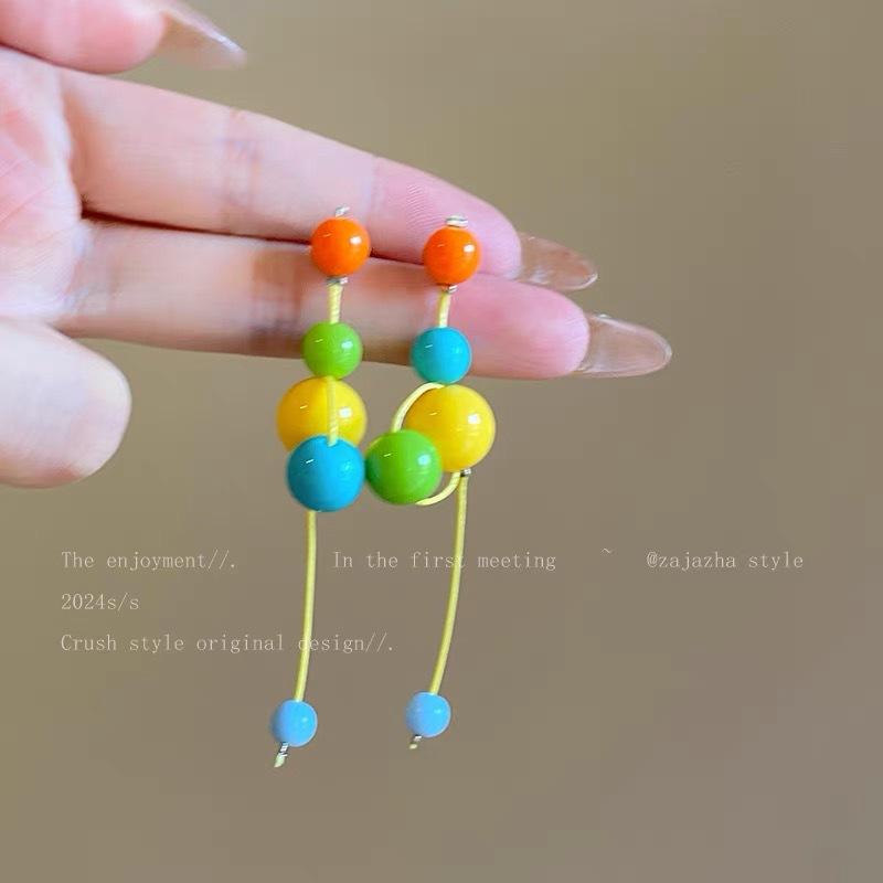 

Candy color gas popping beads resin stud earrings girl new cute temperament earrings summer sweet design earrings