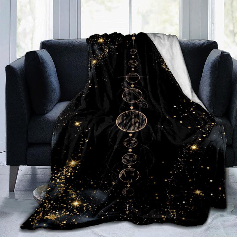 1pc Galaxy Moon Printing Lightweight Flannel Blanket, Comfortable and Warm Blanket, for Camping Sofa Bed and Couch Office, Suitable for Gift