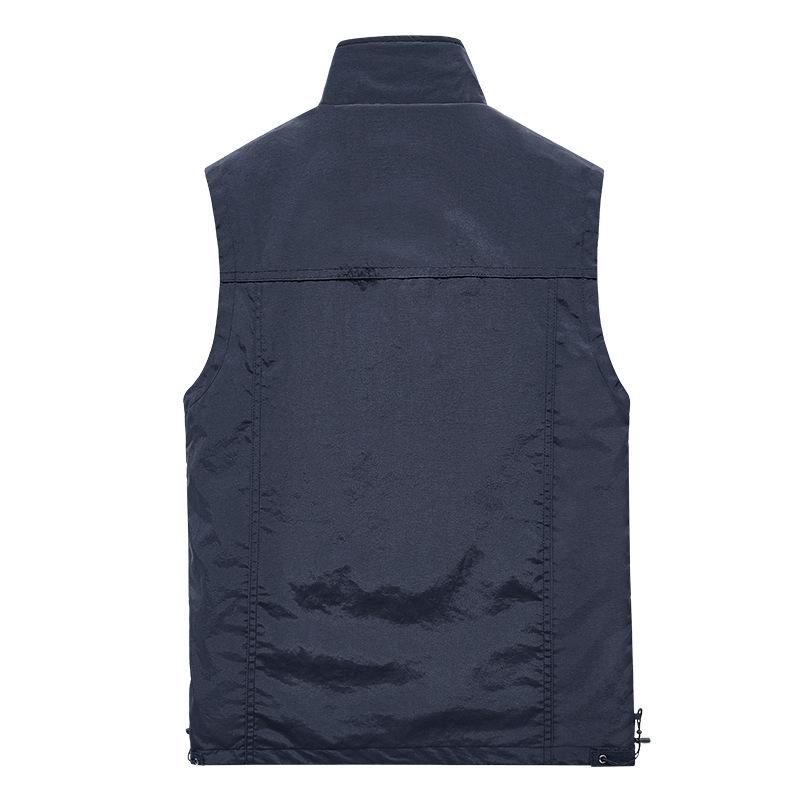 Men Stand Collar Outdoor Vest Solid Color Multi-Pocket Sleeveless Jacket