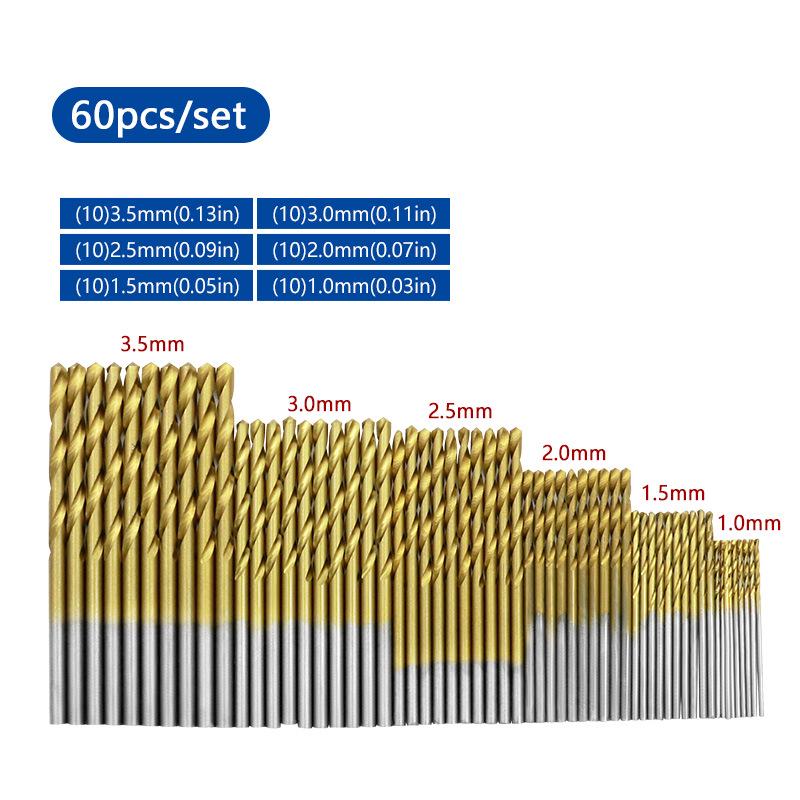 50PCS Titanium-Plated High-Speed Steel Twist Drill Bits, 1.0-3.0mm, Round Shank