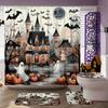 Haunted House Bathroom Set - Ghost & Pumpkin Shower Curtain, Toilet Cover & Mats, Spooky Halloween Decor, Horror Gift