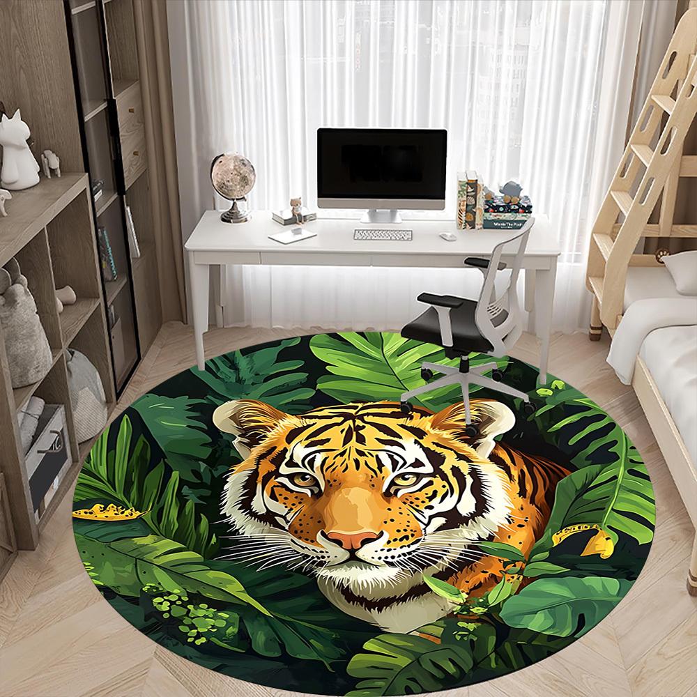 1pc Tiger Jungle Print Chair Carpet for Office Non-Slip, Machine Washable Rug for Office, Room - Holiday Decor, Machine Made yy251016125