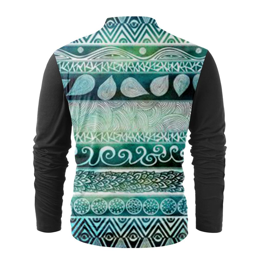 Men's Fashion Casual Printed Long Sleeve Bandage Retro Shirt Top Blouse