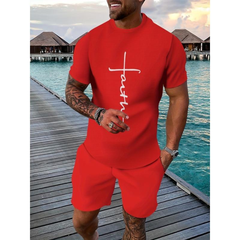 Freizeit-Sportset, atmungsaktives Outdoor-Freizeit-T-Shirt für Herren, Set mit verkürzten Hosen, Sommer 3D-Druck-Set, Set für erwachsene Männer