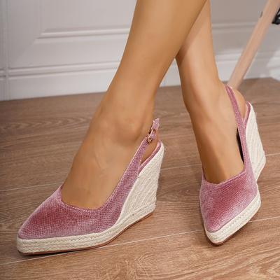 Fashion FHC 2024 New Straw Wedges High Heels,Women Platform Pumps,Hemp Summer Shoes,Back Buckle Strap,Size 35-42,Black,Purple,Dropship