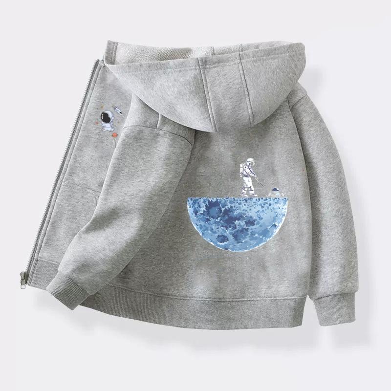 Astronaut Funny Sweatshirt for Children's Spring and Autumn Polyester Jacket New Spaceman Hoodie for Boys Coats